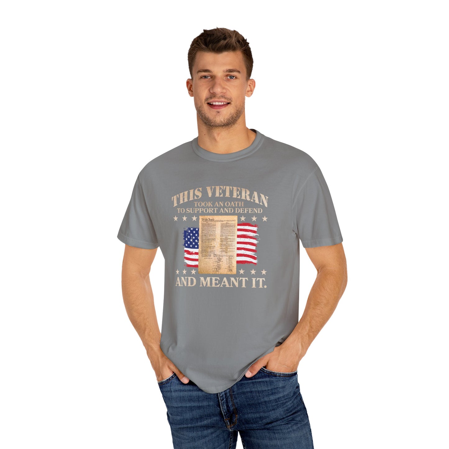 Veteran Support Constitution T-Shirt - Unisex Garment-Dyed Tee with Patriotic Design