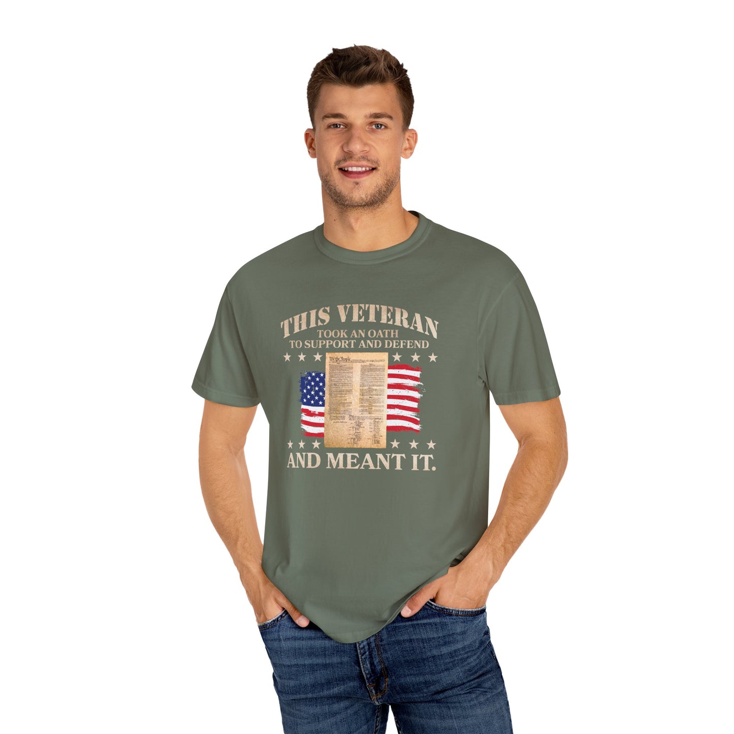 Veteran Support Constitution T-Shirt - Unisex Garment-Dyed Tee with Patriotic Design