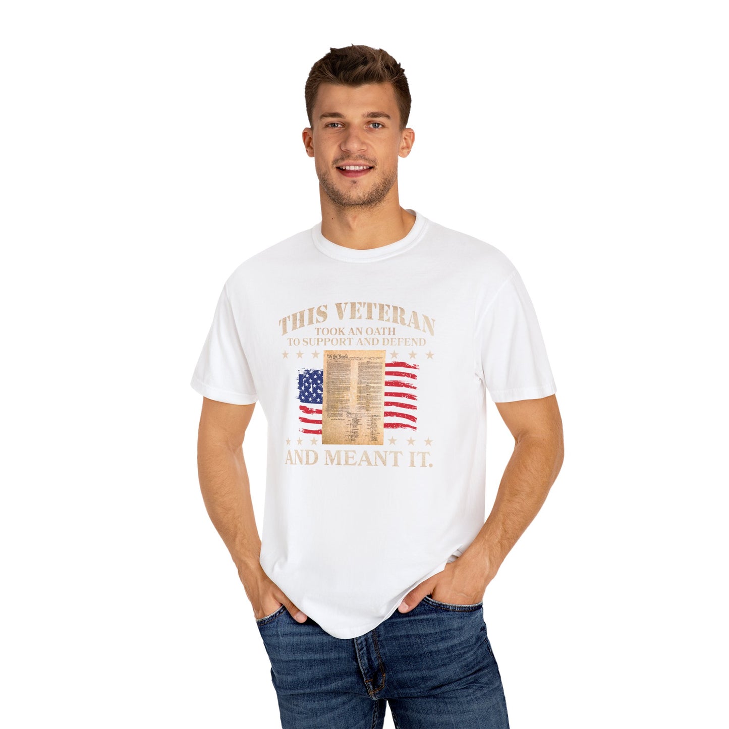 Veteran Support Constitution T-Shirt - Unisex Garment-Dyed Tee with Patriotic Design
