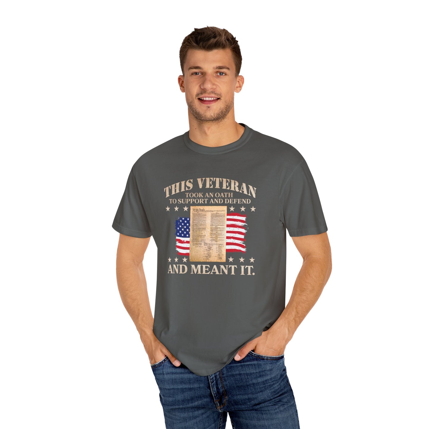 Veteran Support Constitution T-Shirt - Unisex Garment-Dyed Tee with Patriotic Design