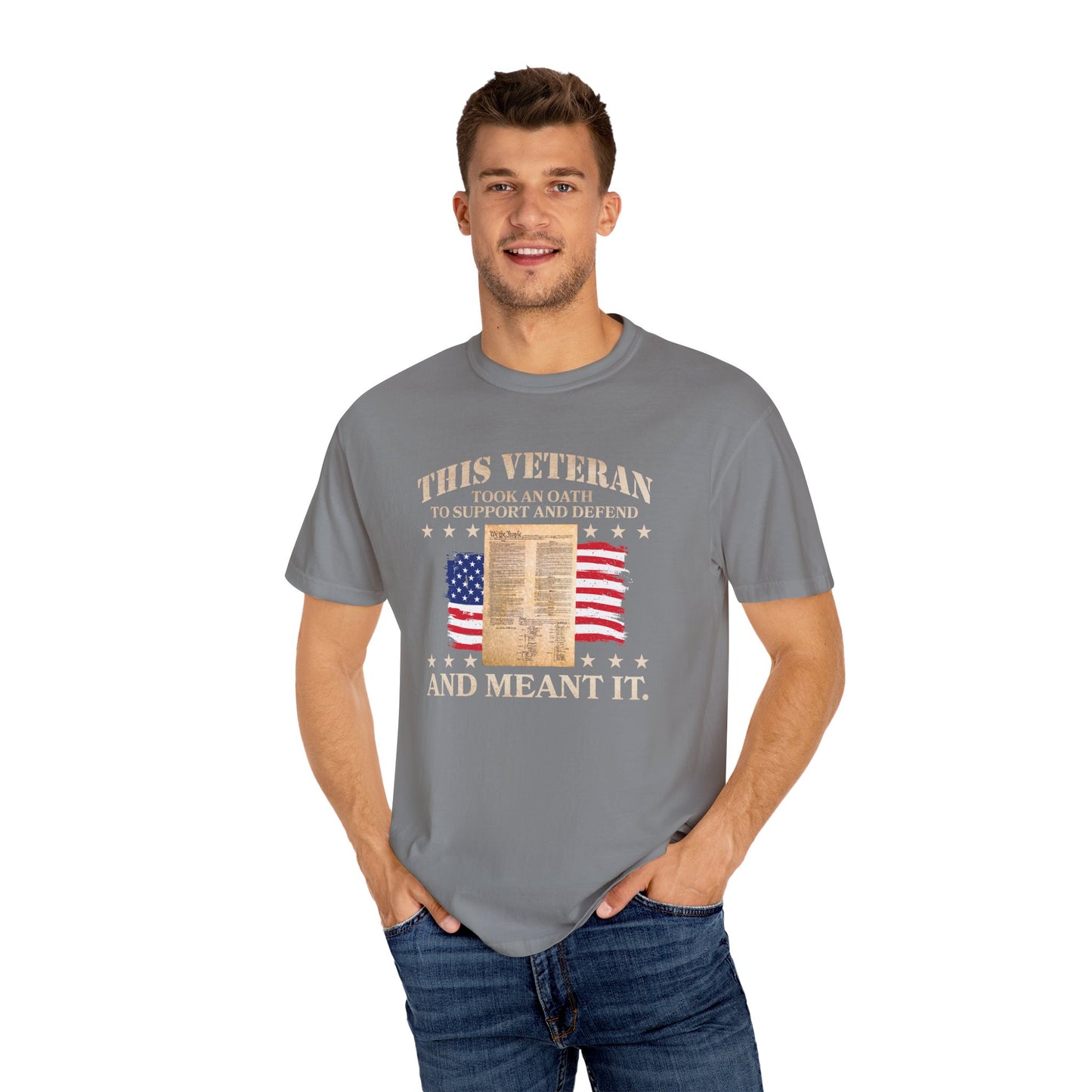Veteran Support Constitution T-Shirt - Unisex Garment-Dyed Tee with Patriotic Design