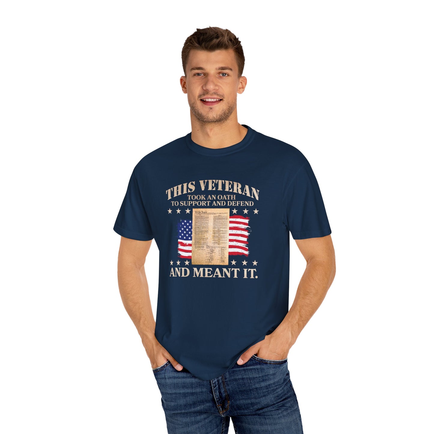 Veteran Support Constitution T-Shirt - Unisex Garment-Dyed Tee with Patriotic Design