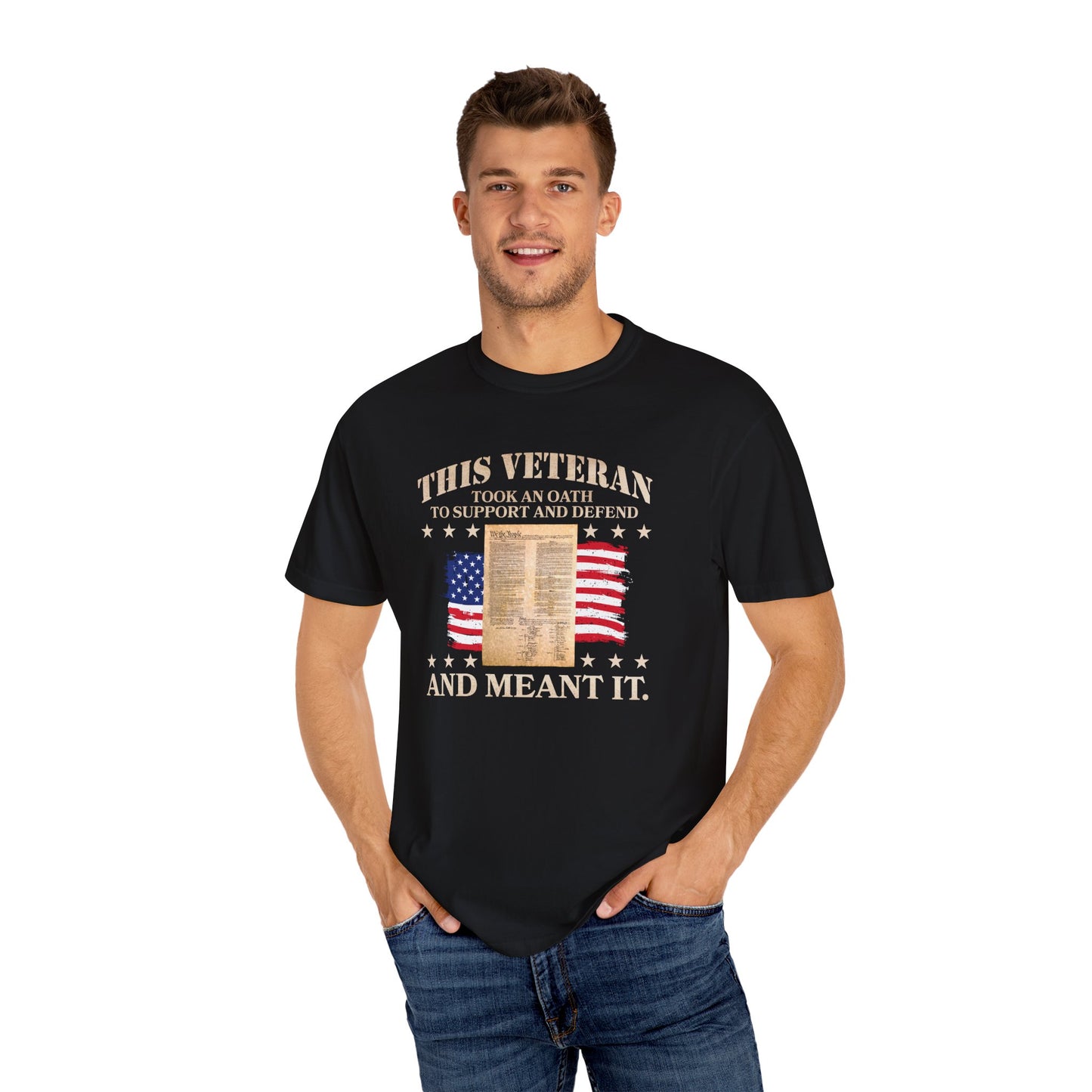 Veteran Support Constitution T-Shirt - Unisex Garment-Dyed Tee with Patriotic Design
